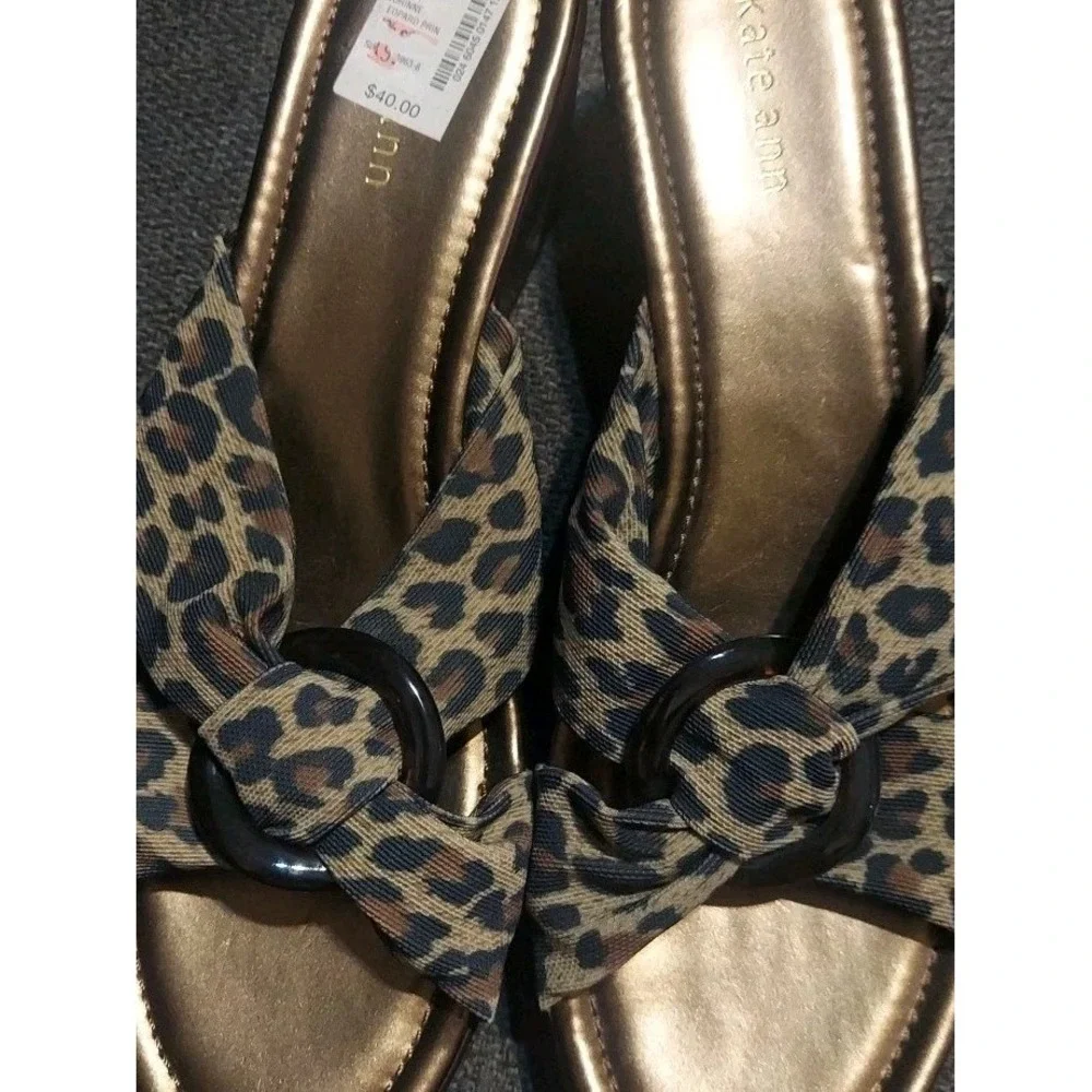 Kate Ann Corinne Leopard Print Sandal Open Toe Y2k Sz 10M Slip On Boho Women